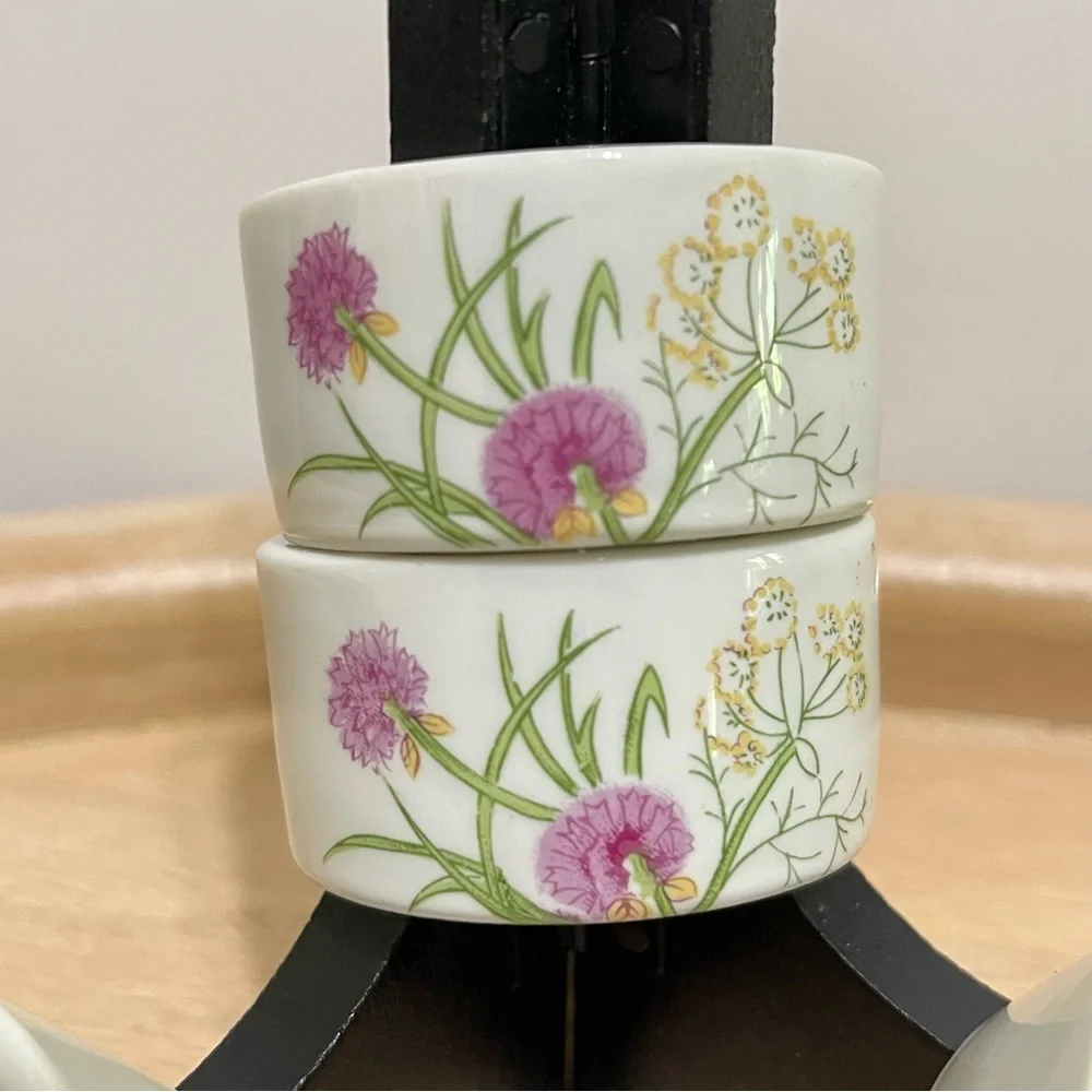 Vintage Herbs & Spices by Shafford Japan Porcelain Floral Napkin Rings Set of 4